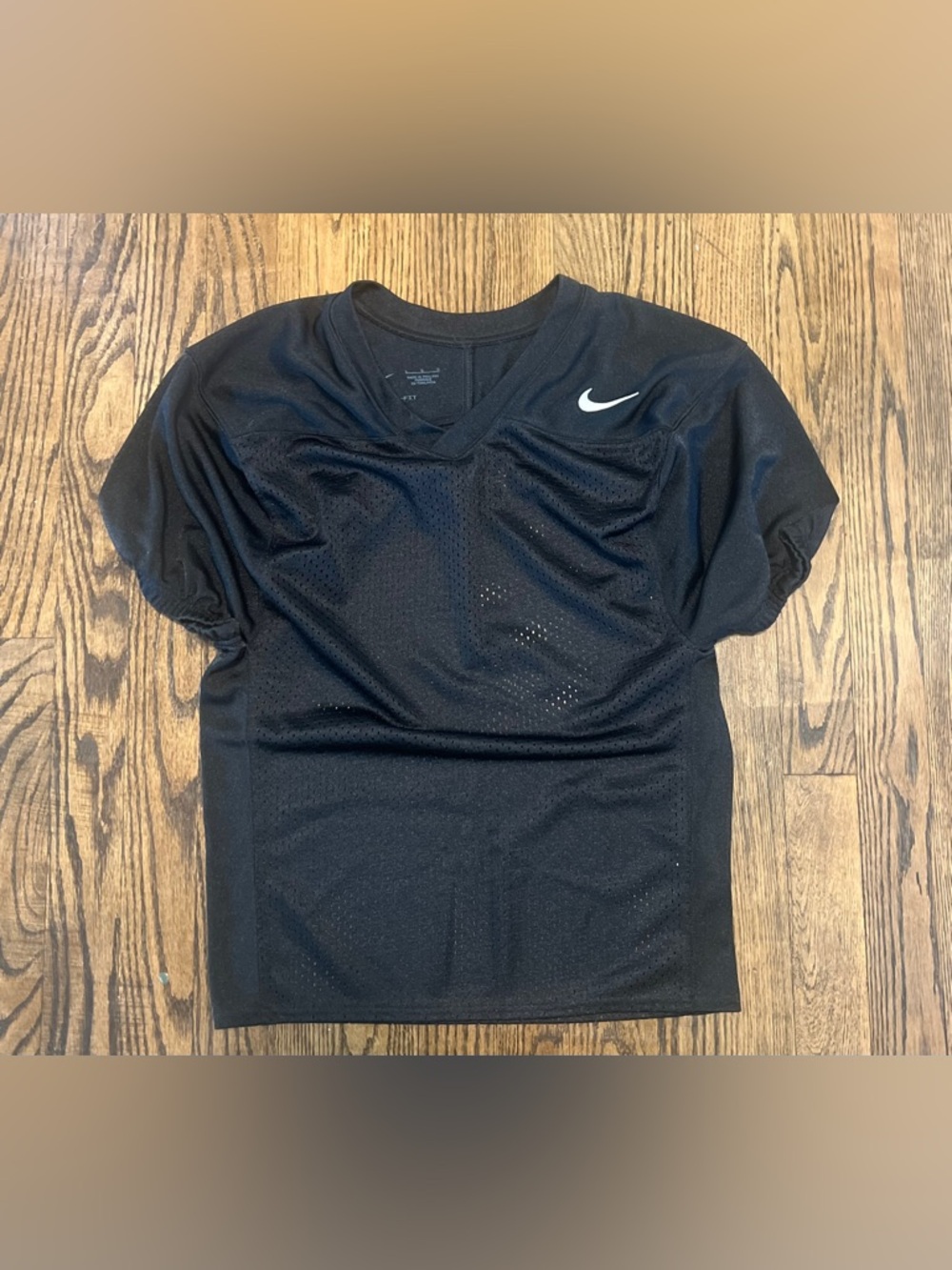Nike Black Mesh Short Sleeve Kids Football Jersey with White Swoosh